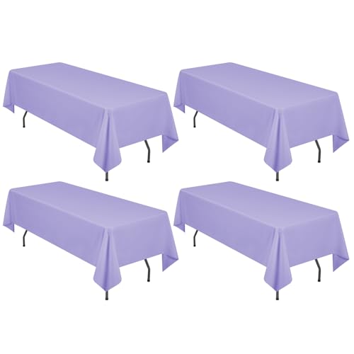 4 Stück Hellviolette Tischdecke 153 x 260 cm, Polyestergewebe Tischdecke für 6 FT Rechteck Tische schmutzabweisende und Waschbare Tischdecke dekorative Tischdecke für Hochzeiten, Partys, Bankette von LYAFS