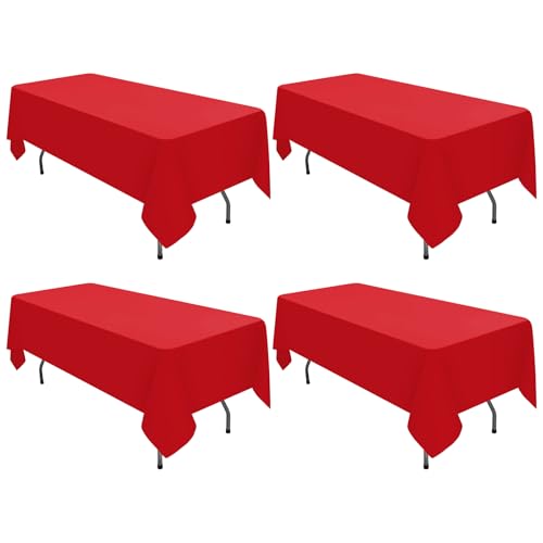 4 Stück Rot Tischdecke 153 x 260 cm, Polyestergewebe Tischdecke für 6 FT Rechteck Tische schmutzabweisende und Waschbare Tischdecke dekorative Tischdecke für Hochzeiten, Partys, Bankette von LYAFS