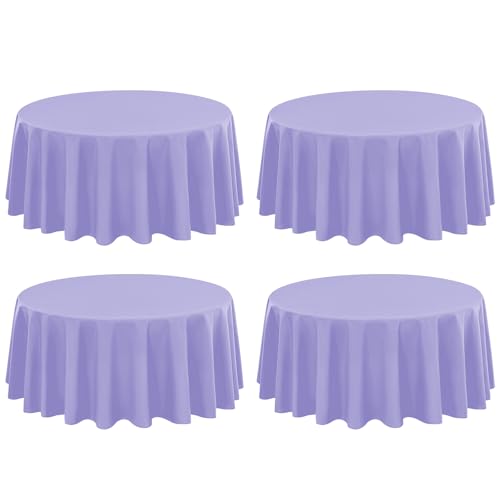 4 Stück Runde Tischdecke 229 cm, Hellviolette Polyester Tischdecke für Runden Tische schmutzabweisende und Waschbare Tischdecke Dekorative Tischdecke für Hochzeiten, Geburtstage, Partys, Bankette von LYAFS