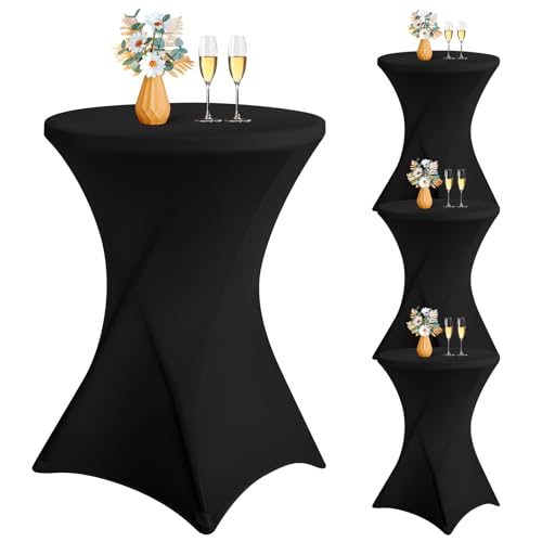 LYAFS 4er-Pack Stretch Stehtisch Husse für Bistrotisch,Cocktail-Spandex-Tischdecke, hoher runder Tisch für Bar, Party, Bankett, Hochzeit, Geburtstagstisch (schwarz, 80 x 110 cm) von LYAFS