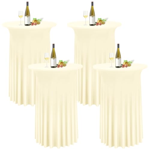 4er-Set Beige Stehtisch Hussen für Bistrotisch 80 x 110 cm Spandex-Stretch Tischdecke mit Rock, Runder Cocktail-Tischrocke für Hochzeit, Bar, Party, Geburtstag, Banketttisch von LYAFS