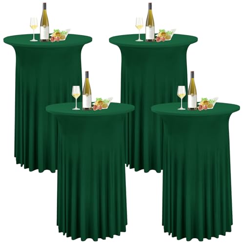 4er-Set Dunkelgrün Stehtisch Hussen für Bistrotisch 80 x 110 cm Spandex-Stretch Tischdecke mit Rock, Runder Cocktail-Tischrocke für Hochzeit, Bar, Party, Geburtstag, Banketttisch von LYAFS