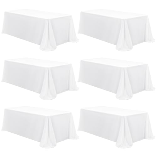 6-Pack Rechteck Tischdecke, 229 x 335 cm Weiße Tischdecke Polyester Tischdecke für 1,8 m Rechteck Tische, Fleck und Falten beständige waschbare Stoff Tischdecke für Hochzeit, Restaurant von LYAFS