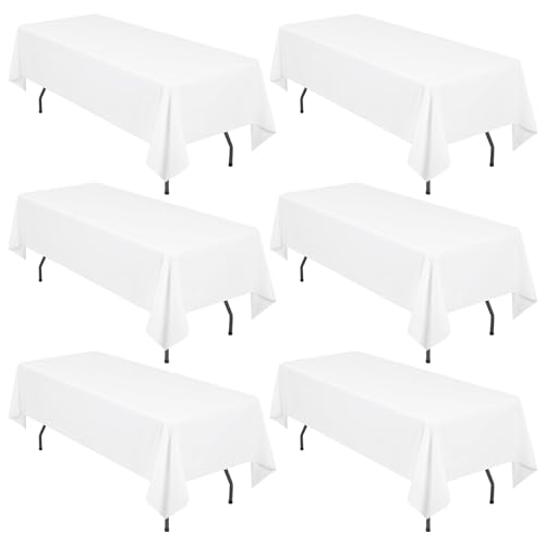 6-Pack Rechteck Tischdecke, 153 x 260 cm Weiße Tischdecke Polyester Tischdecke für 6 Ft Rechteck Tische, Fleck und Falten beständige waschbare Stoff Tischdecke für Hochzeit, Restaurant von LYAFS