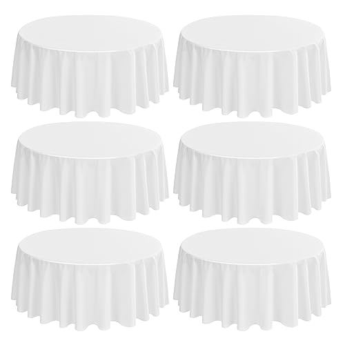 6-Pack Runde Tischdecke 275 cm Weiße Polyester Tischdecke für runden Tisch, Premium Fleck und faltenfreie waschbare Gewebe Tischdecke für Hochzeitsfeier Bankett Restaurant Empfang von LYAFS