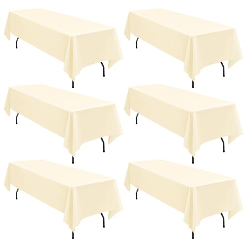 6er-Pack rechteckige Tischdecken, 153 x 260 cm, beige Tischdecke, Polyester-Tischdecke für 1,8 m große rechteckige Tische, Flecken- und knitterfrei, waschbare Stoff-Tischdecken für Hochzeit von LYAFS