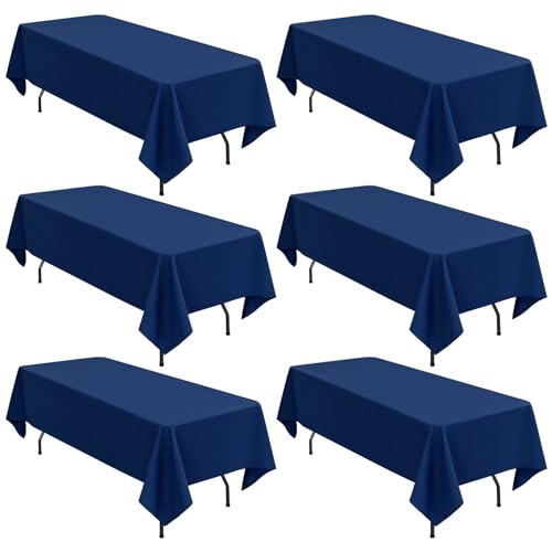 6er-Pack rechteckige Tischdecken, 153 x 260 cm marineblaue Tischdecke, Polyester-Tischdecke für 1,8 m große rechteckige Tische, Flecken- und knitterfrei, waschbare Stoff-Tischdecken für Hochzeit von LYAFS