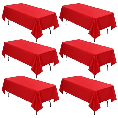 6er-Pack rechteckige Tischdecken, 153 x 260 cm rote Tischdecke, Polyester-Tischdecke für 1,8 m große rechteckige Tische, Flecken- und knitterfrei, waschbare Stoff-Tischdecken für Hochzeit, Restaurant von LYAFS