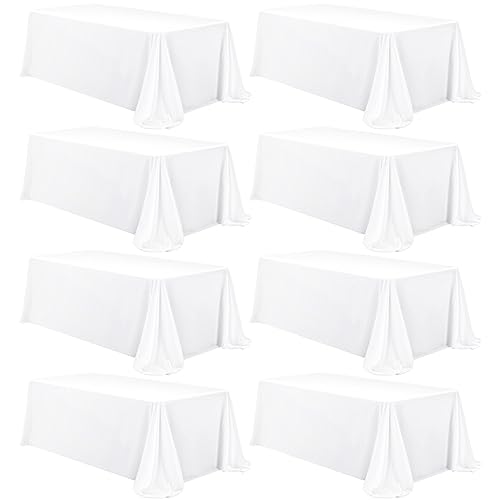 8-Pack Rechteck Tischdecke, 229 x 335 cm Weiße Tischdecke Polyester Tischdecke für 1,8 m Rechteck Tische, Fleck und Falten beständige waschbare Stoff Tischdecke für Hochzeit, Restaurant von LYAFS