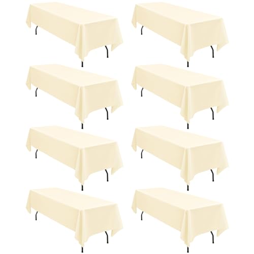 8er-Pack rechteckige Tischdecken, 153 x 260 cm Beige Tischdecke, Polyester-Tischdecke für 1,8 m große rechteckige Tische, Flecken- und knitterfrei, waschbare Stoff-Tischdecken für Hochzeit von LYAFS