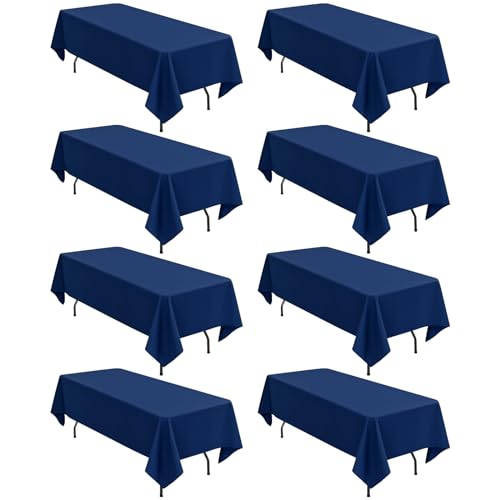 8er-Pack rechteckige Tischdecken, 153 x 260 cm Navy blau Tischdecke, Polyester-Tischdecke für 1,8 m große rechteckige Tische, Flecken- und knitterfrei, waschbare Stoff-Tischdecken für Hochzeit von LYAFS