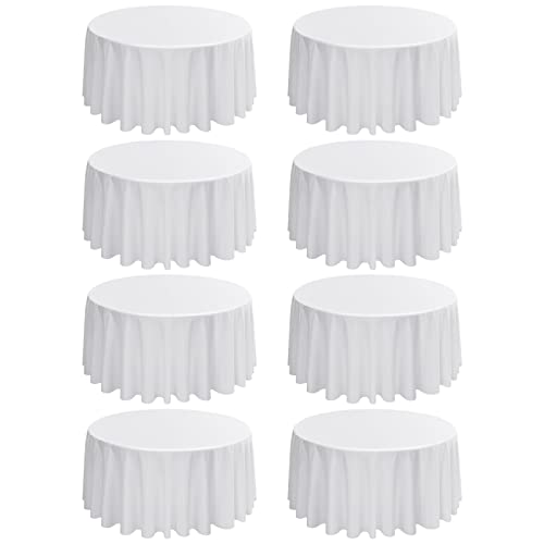 8er-Pack weiße runde Tischdecken, 120 Zoll/ 305 cm Polyester-Stoff-Tischdecke, waschbare Stoff-Tischdecke für Hochzeitsbankette, Restaurant-Buffet-Partys und Camping von LYAFS