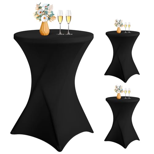 LYAFS 3er-Set Stretch Stehtisch Husse für Bistrotisch Ø 70-75 cm Elegante,Verstärkung im Fußbereich,Stretch-Husse Schwarz Hussen für Stehtische und Bistrotische（70×110cm,Schwarz von LYAFS