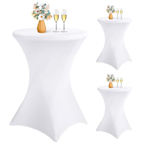 LYAFS 3er-Set Stretch Stehtisch Husse für Bistrotisch Ø 70-75 cm Elegante,Verstärkung im Fußbereich,Stretch-Husse Weiß Hussen für Stehtische und Bistrotische（70×110cm,Weiß） von LYAFS