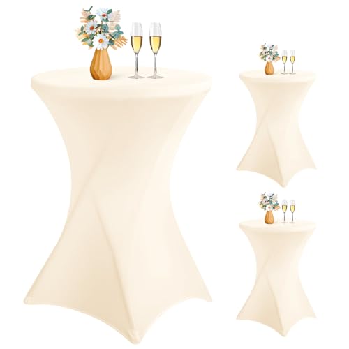 LYAFS 3er-Set Stretch Stehtisch Husse für Bistrotisch Ø 80-85 cm Elegante,Verstärkung im Fußbereich,Stretch-Husse Beige Hussen für Stehtische und Bistrotische (Beige, 80 x 110 cm) von LYAFS