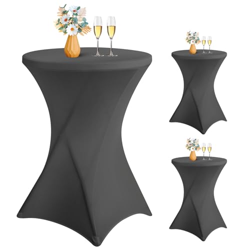 LYAFS 3er-Set Stretch Stehtisch Husse für Bistrotisch Ø 80-85 cm Elegante,Verstärkung im Fußbereich,Stretch-Husse Dunkelgrau Hussen für Stehtische und Bistrotische (Dunkelgrau, 80 x 110 cm) von LYAFS