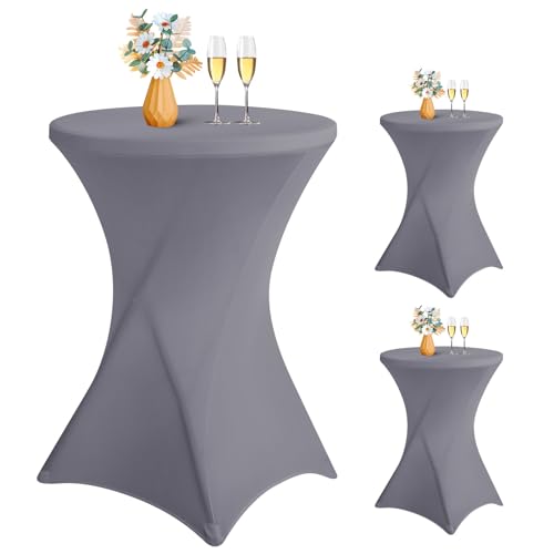 LYAFS 3er-Set Stretch Stehtisch Husse für Bistrotisch Ø 80-85 cm Elegante,Verstärkung im Fußbereich,Stretch-Husse hellgrau Hussen für Stehtische und Bistrotische (hellgrau, 80 x 110 cm) von LYAFS