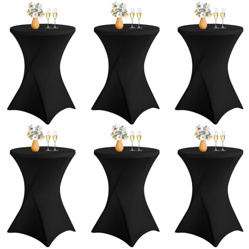 LYAFS 6er-Set Stretch Stehtisch Husse für Bistrotisch Ø 70-75 cm Elegante,Verstärkung im Fußbereich,Stretch-Husse Schwarz Hussen für Stehtische und Bistrotische（70×110cm,Schwarz von LYAFS