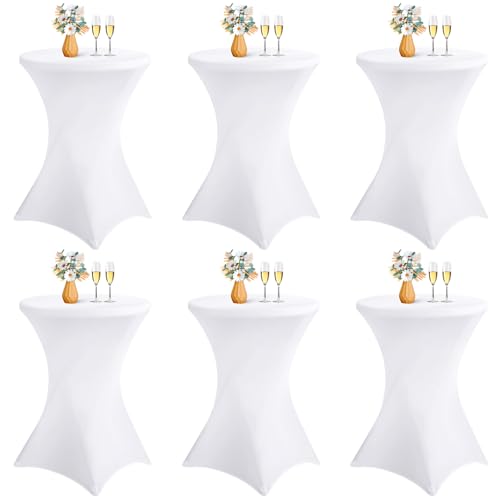 LYAFS 6er-Set Stretch Stehtisch Husse für Bistrotisch Ø 70-75 cm Elegante,Verstärkung im Fußbereich,Stretch-Husse Weiß Hussen für Stehtische und Bistrotische（70×110cm,Weiß） von LYAFS