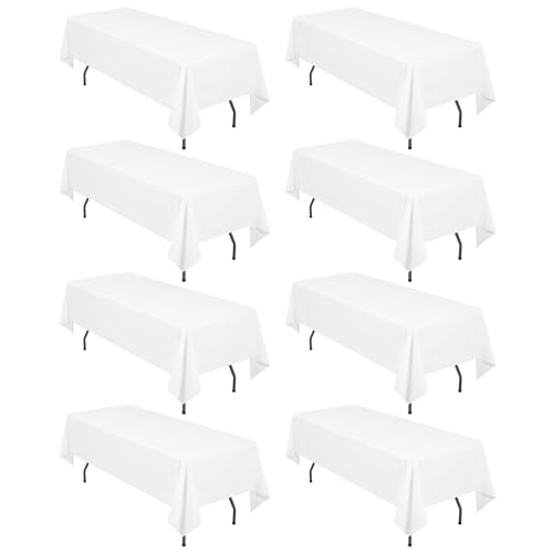 LYAFS Rechteckige Tischdecke, 152,4 x 259,1 cm, weiß, Polyester-Tischdecke für rechteckige Tische, waschbare Stoff-Tischdecken für Hochzeit, Restaurant, Party, Bankett, 8 Stück von LYAFS