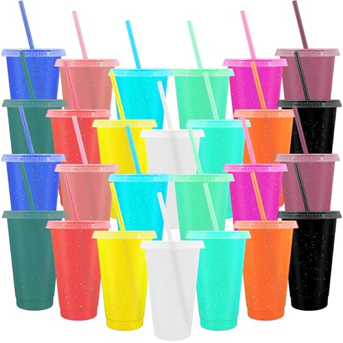 LYCN Wiederverwendbare Kunststoffbecher mit Deckel, 700 ml, bunt, glitzernd, Partybecher, Reisebecher für Eiskaffee, Smoothie, Milchshake, Geburtstagsgeschenke (13 Farben) von LYCN