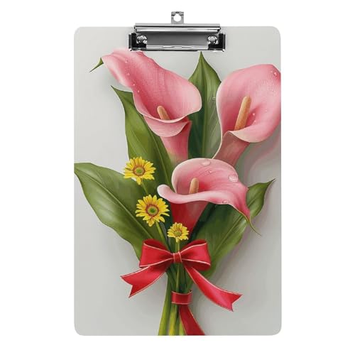 Acryl-Klemmbrett Büro-Klemmbrett A4 Klemmbrett Blumen und rotes Band Druck Klemmbrett Low Profile Clip von LYDSKGEQ