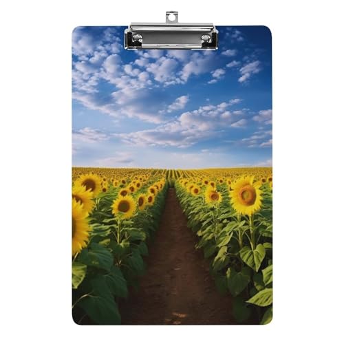 Acryl-Klemmbrett Büro-Klemmbrett A4 Klemmbrett Feld der blühenden Sonnenblumen Druck Klemmbrett Niedriges Profil Clip von LYDSKGEQ