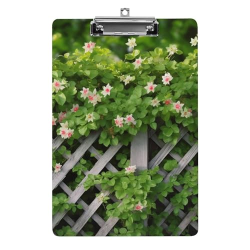 Acryl-Klemmbrett Büro-Klemmbrett A4 Klemmbrett Frühling Blumen Grün Blatt Zaun Druck Klemmbrett Niedriges Profil Clip von LYDSKGEQ