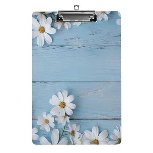 Acryl-Klemmbrett Büro-Klemmbrett A4 Klemmbrett Weiße Blumen Hellblau Holzdruck Klemmbrett Low Profile Clip von LYDSKGEQ