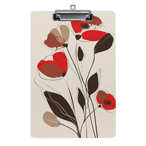 LYDSKGEQ Acryl-Klemmbrett Büro-Klemmbrett A4 Klemmbrett Rot Blumen und Beige Druck Klemmbrett Niedriges Profil Clip von LYDSKGEQ