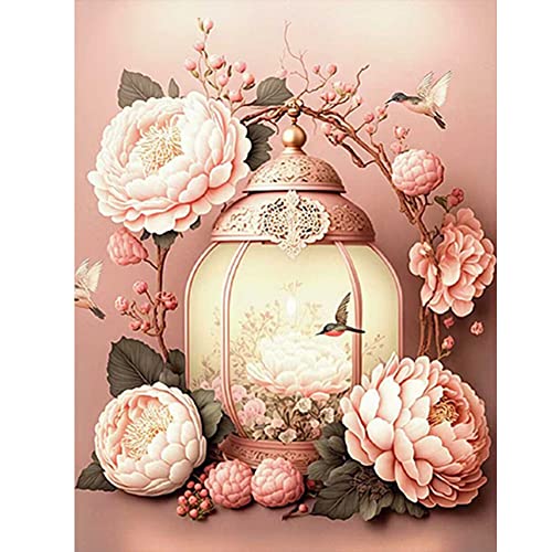 LYEAA 5D DIY Full Round Drill Diamond Painting Blume Vogel Laterne Kit Home Decor DIY Strass Stickerei Set Malen mit Diamant Kunst nach Zahlen Kits von LYEAA