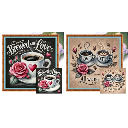 LYEAA Full Stickerei Öko-Schnitt-Rotz-Thread 11CT Printed Coffee Cross Stitch Kit 45x45cm von LYEAA