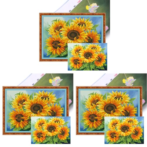 LYEAA Vollständige Stickereifarben, Öko-Baumwollgarn, Sonnenblumen-Kreuzstich-Set, 66 x 50 cm, Gemälde, 11 CT-gedrucktes Design von LYEAA