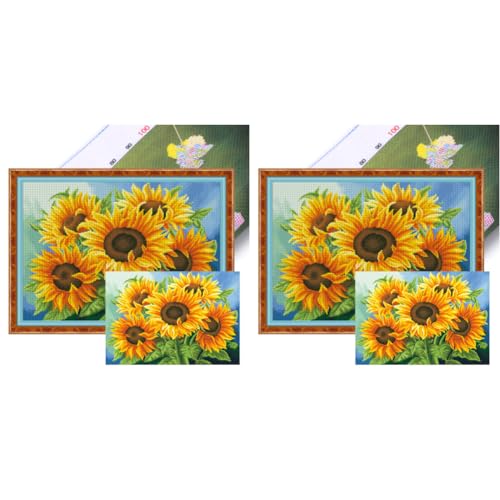 LYEAA Vollständige Stickereifarben, Öko-Baumwollgarn, Sonnenblumen-Kreuzstich-Set, 66 x 50 cm, Gemälde, 11 CT-gedrucktes Design von LYEAA