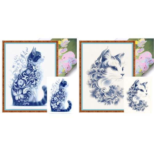 LYEAA Vollsticke Eco-Cotton-Thread 11CT Printed Cat Cross Stitch Kit Art 40x53cm von LYEAA