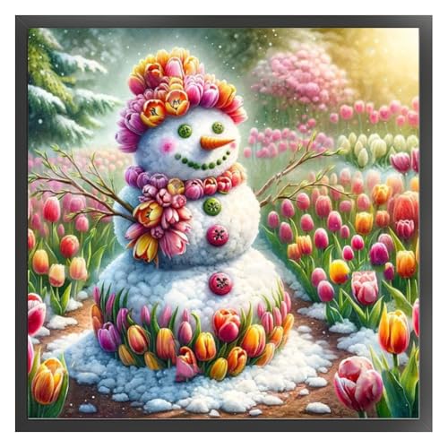 LYEAA Vollstickerei-Kreuzstichset aus Öko-Baumwollgarn, Schneemann-Gemälde, Kreuzstich-Set, 11 CT, gedruckte Kunst, 45 x 45 cm, Farben von LYEAA