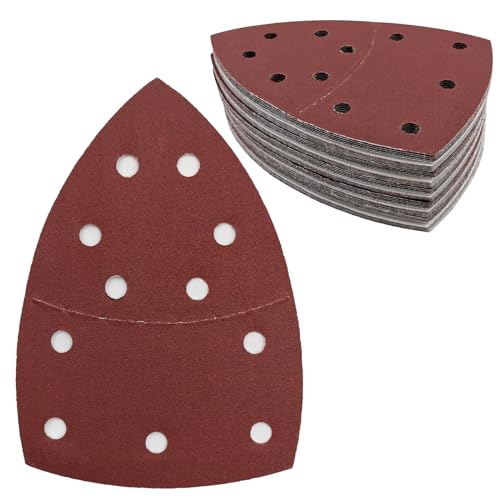 50 Stück Maus-Schleifpads, 11-Loch, Körnung 240, Schleifpapier, Klett-Schleifpads, 108 x 155 mm, Dreieck-Multi-Werkzeug-Schleifpads zum Schleifen und Polieren von LYHLYA