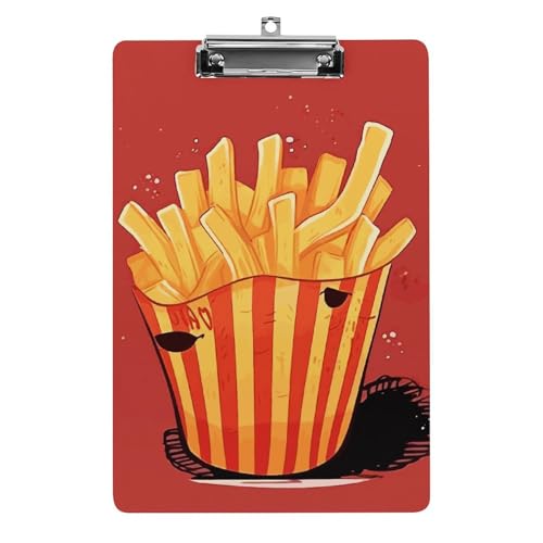 Cartoon-Klemmbrett für Pommes Frites, stabiles leichtes Acryl-Klemmbrett, A4, Standardgröße 21,6 x 31,8 cm, Büro-Klemmbrett mit flachem Metallclip, niedliches Klemmbrett zum Aufhängen für die Arbeit von LYHVSFJW