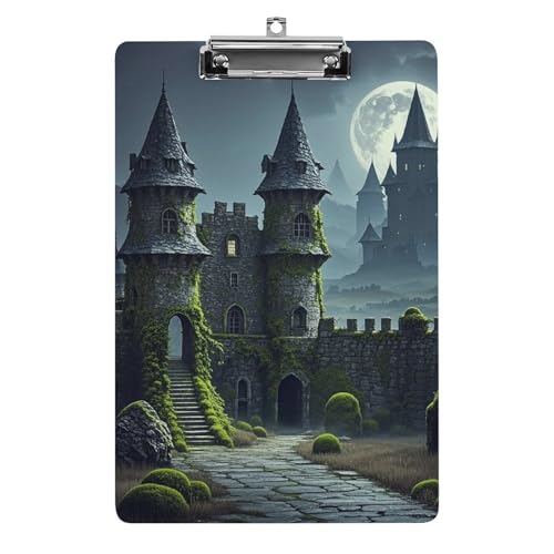 Castle Under The Moonlight Klemmbrett, stabiles leichtes Acryl-Klemmbrett, A4, Standardgröße 21,6 x 31,8 cm, Büro-Klemmbrett mit flachem Metallclip, niedliches Klemmbrett zum Aufhängen für die Arbeit von LYHVSFJW