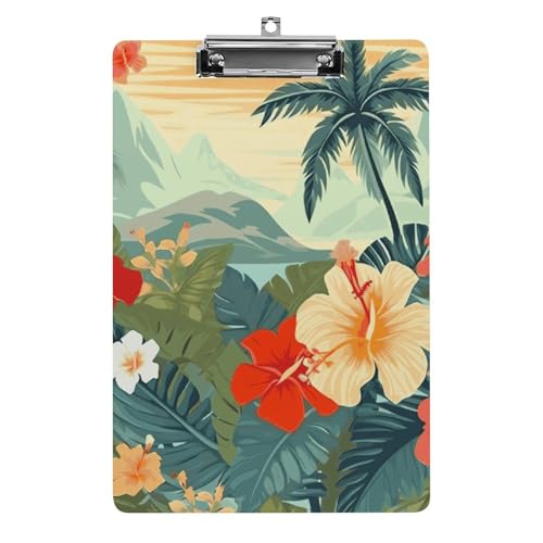 Hawaii-Klemmbrett für den Sommer, stabiles leichtes Acryl-Klemmbrett, A4, Standardgröße, 21,6 x 31,8 cm, Büro-Klemmbrett mit flachem Metallclip, niedliches Klemmbrett zum Aufhängen für die Arbeit von LYHVSFJW