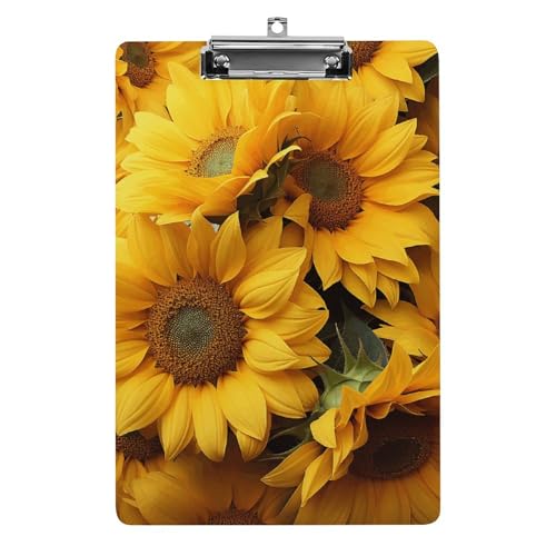 Klemmbrett, stabil, leicht, viele Sonnenblumen, Acryl-Klemmbrett, A4, Standardgröße, 21,6 x 31,8 cm, Büro-Klemmbrett mit flachem Metallclip, niedliches Klemmbrett zum Aufhängen für die Arbeit von LYHVSFJW