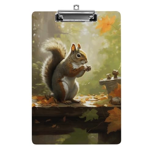 Klemmbrett mit Eichhörnchen frisst Nüsse, stabiles leichtes Acryl-Klemmbrett, A4, Standardgröße 21,6 x 31,8 cm, Büro-Klemmbrett mit flachem Metallclip, niedliches Klemmbrett zum Aufhängen für die von LYHVSFJW