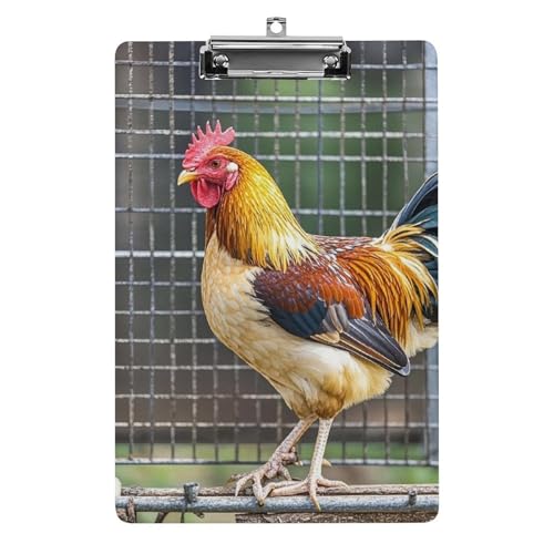 Klemmbrett mit Huhn im Käfig, stabiles leichtes Acryl-Klemmbrett, A4, Standardgröße 21,6 x 31,8 cm, Büro-Klemmbrett mit flachem Metallclip, niedliches Klemmbrett zum Aufhängen für die Arbeit von LYHVSFJW