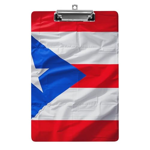 Klemmbrett mit Puerto Rico-Flagge, stabiles leichtes Acryl-Klemmbrett, A4, Standardgröße 21,6 x 31,8 cm, Büro-Klemmbrett mit flachem Metallclip, niedliches Klemmbrett zum Aufhängen für die Arbeit von LYHVSFJW