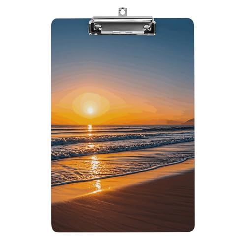 Klemmbrett mit Strand-Sonnenuntergang, stabil, leicht, Acryl-Klemmbrett, A4, Standardgröße, 21,6 x 31,8 cm, Büro-Klemmbrett mit flachem Metallclip, niedliches Klemmbrett zum Aufhängen für die Arbeit von LYHVSFJW