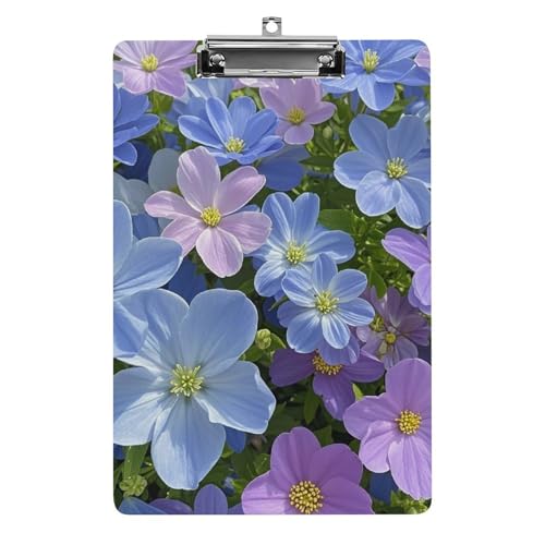 Klemmbrett mit blauen und violetten Blumen, stabiles und leichtes Acryl-Klemmbrett, A4, Standardgröße 21,6 x 31,8 cm, Büro-Klemmbrett mit flachem Metallclip, niedliches Klemmbrett zum Aufhängen für von LYHVSFJW