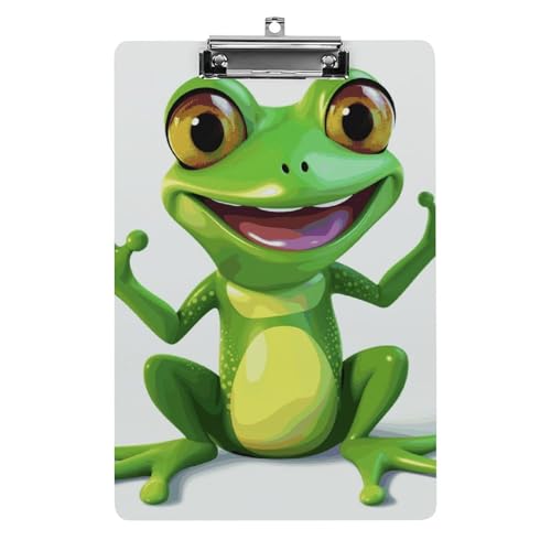 Klemmbrett mit grünem Frosch, stabiles leichtes Acryl-Klemmbrett, A4, Standardgröße, 21,6 x 31,8 cm, Büro-Klemmbrett mit flachem Metallclip, niedliches Klemmbrett zum Aufhängen für die Arbeit von LYHVSFJW