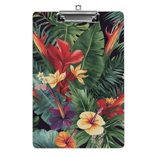 Klemmbrett mit tropischen Pflanzen, Blumen, stabiles leichtes Acryl-Klemmbrett, A4, Standardgröße 21,6 x 31,8 cm, Büro-Klemmbrett mit flachem Metallclip, niedliches Klemmbrett zum Aufhängen für die von LYHVSFJW