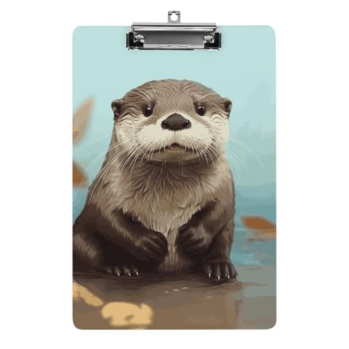 Niedliches Otter-Klemmbrett, stabiles leichtes Acryl-Klemmbrett, A4, Standardgröße 21,6 x 31,8 cm, Büro-Klemmbrett mit flachem Metallclip, niedliches Klemmbrett zum Aufhängen für die Arbeit von LYHVSFJW