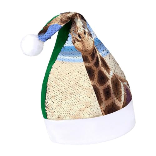 Orange CatsChristmas Hat New Year Santa Hat Extra Thick Plush Xmas Holiday Hat Santa Caps for Holiday Parties, Green-Beach Giraffe, 7-8 von LYHVSFJW